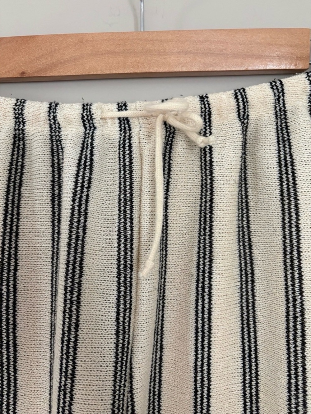 Zara Cream & Black Striped Drawstring Wide-Leg Lounge Beach Boho Pants - Picture 2 of 7